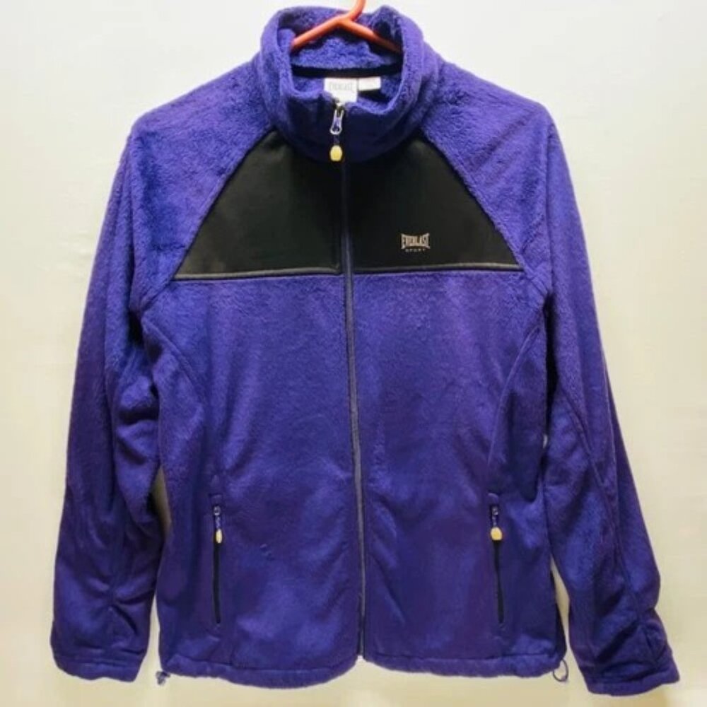 Everlast Sport Full Zip Jacket Women's Large Purple Black Plush Fleece Top EUC